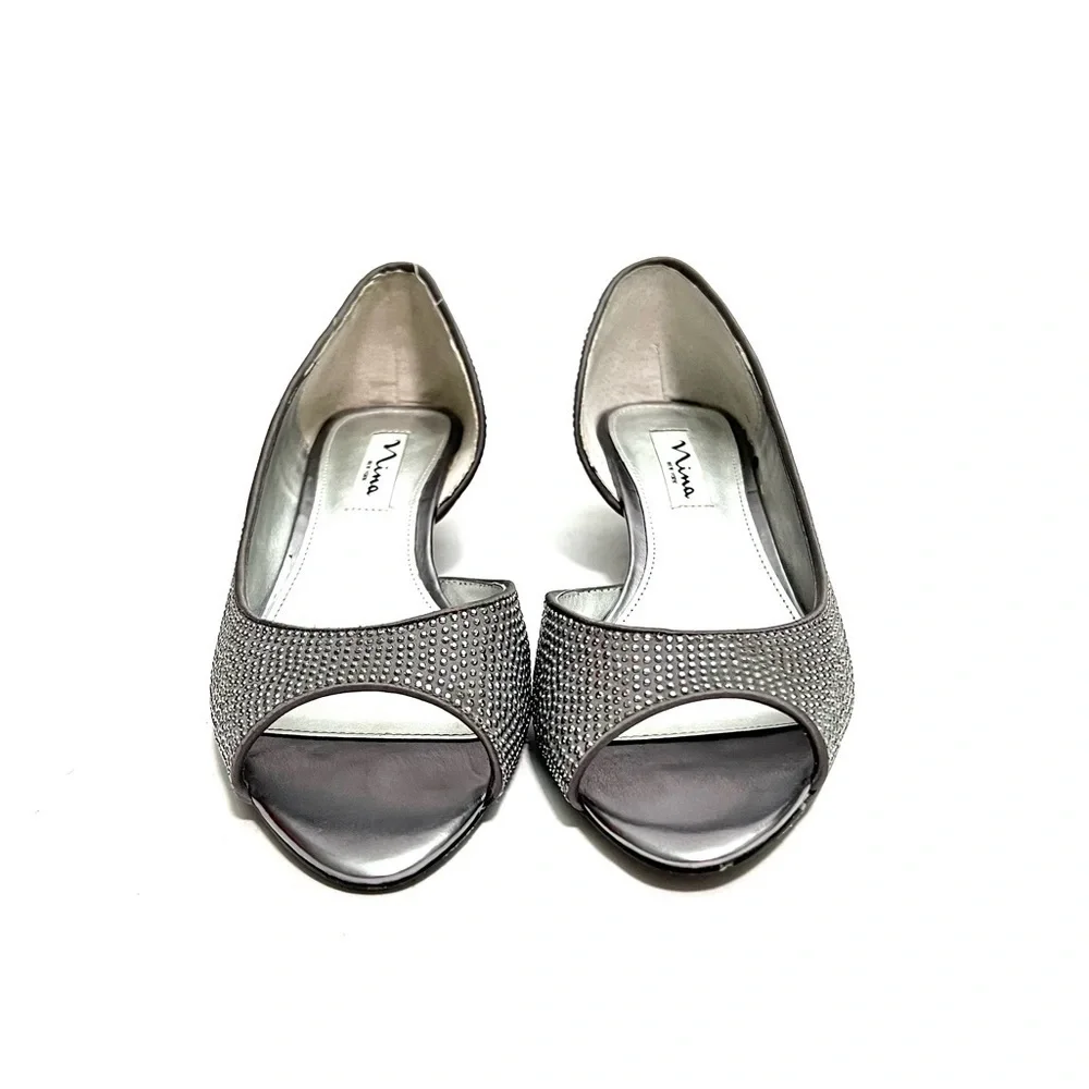 Vintage Y2K gray satin rhinestone d’Orsay wedge heels